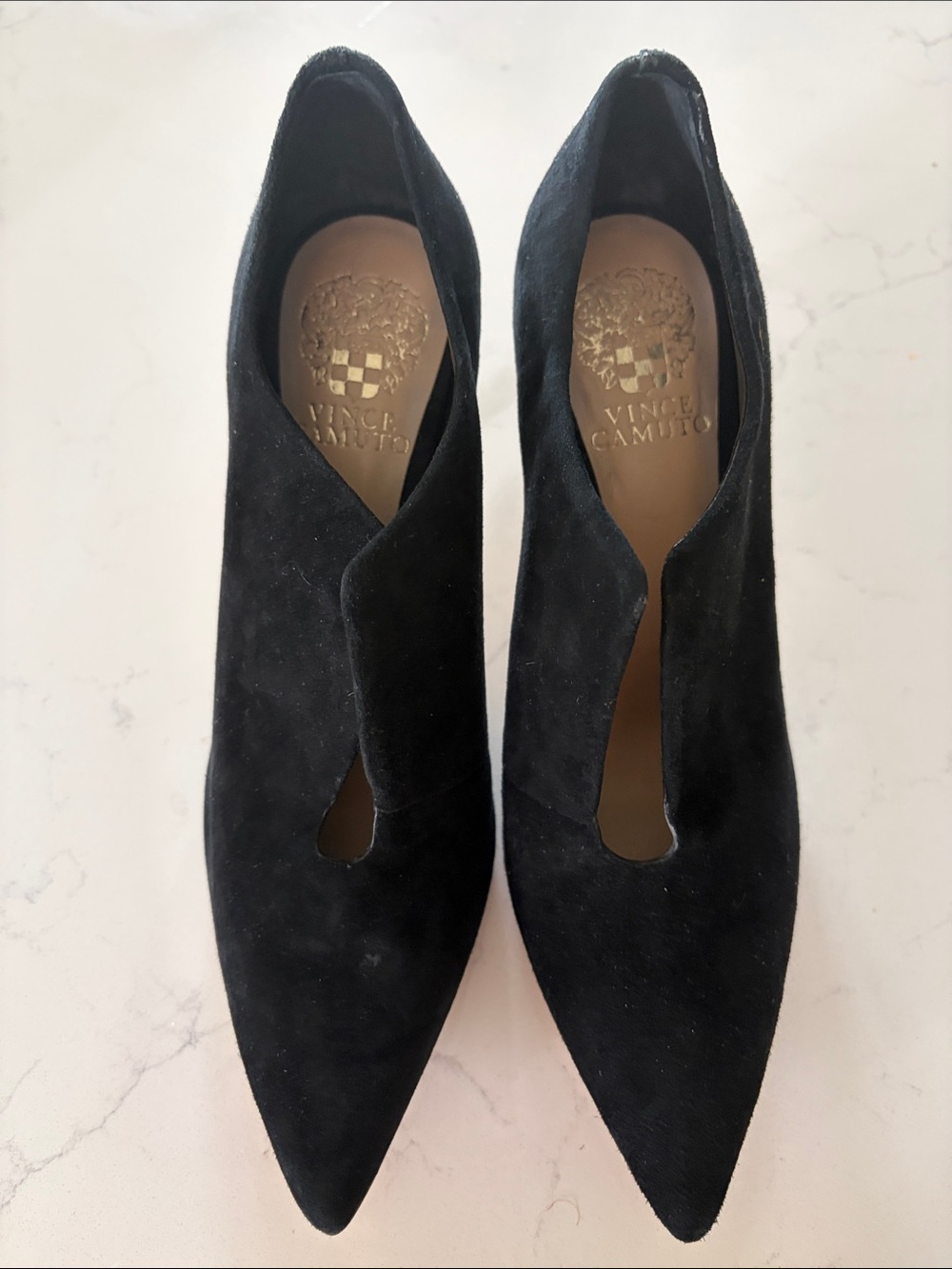 Vince Camuto Black Suede Pointed Toe Cutout Booties